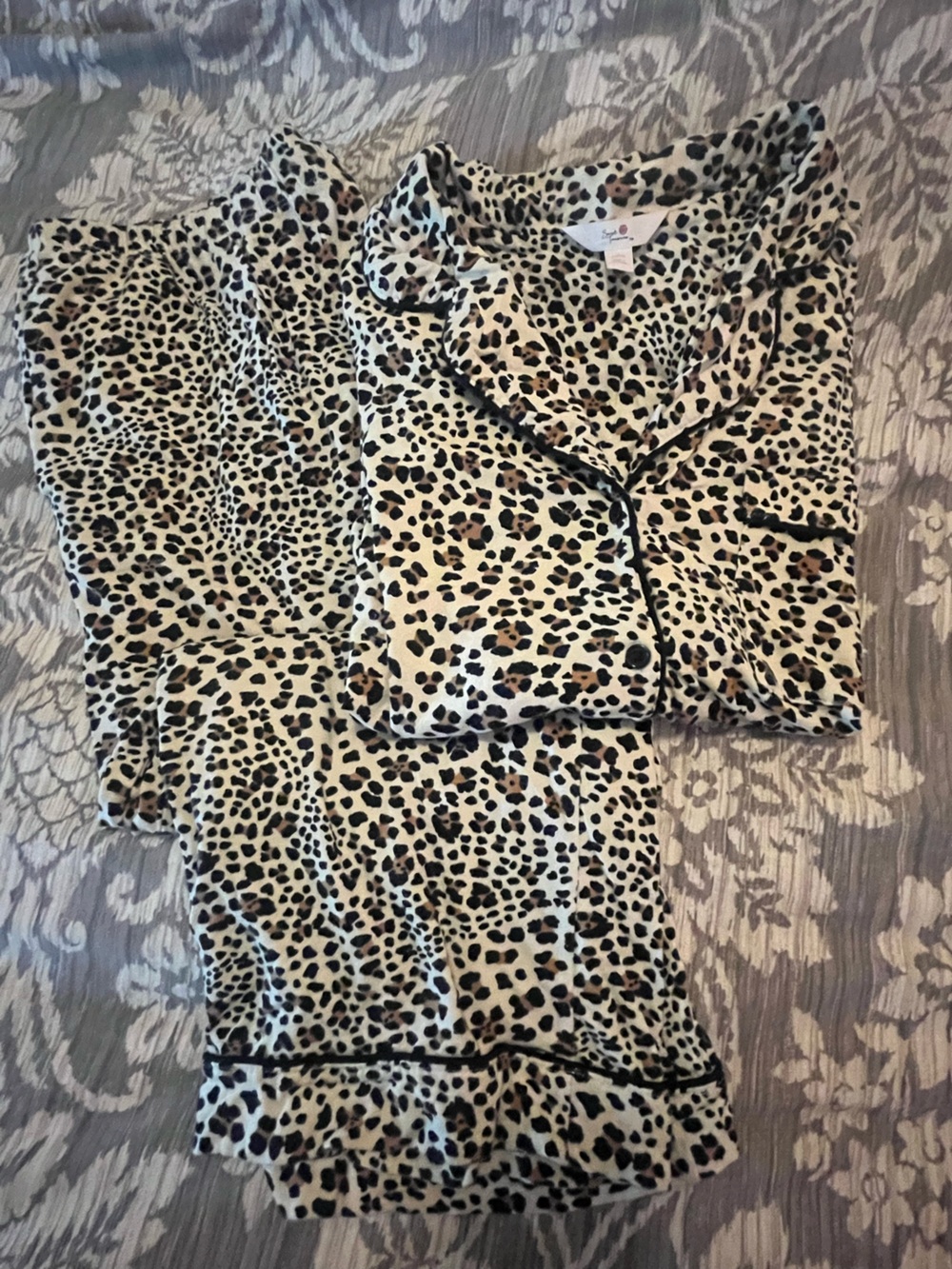 Secret Treasures Leopard Print Pajama Set - Cream, Brown, Black